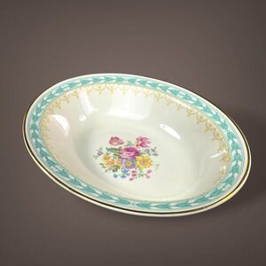 Syracuse Betsy Ross Turquoise Vegetable Bowl Oval Old Ivory OPCO 1930s-40s